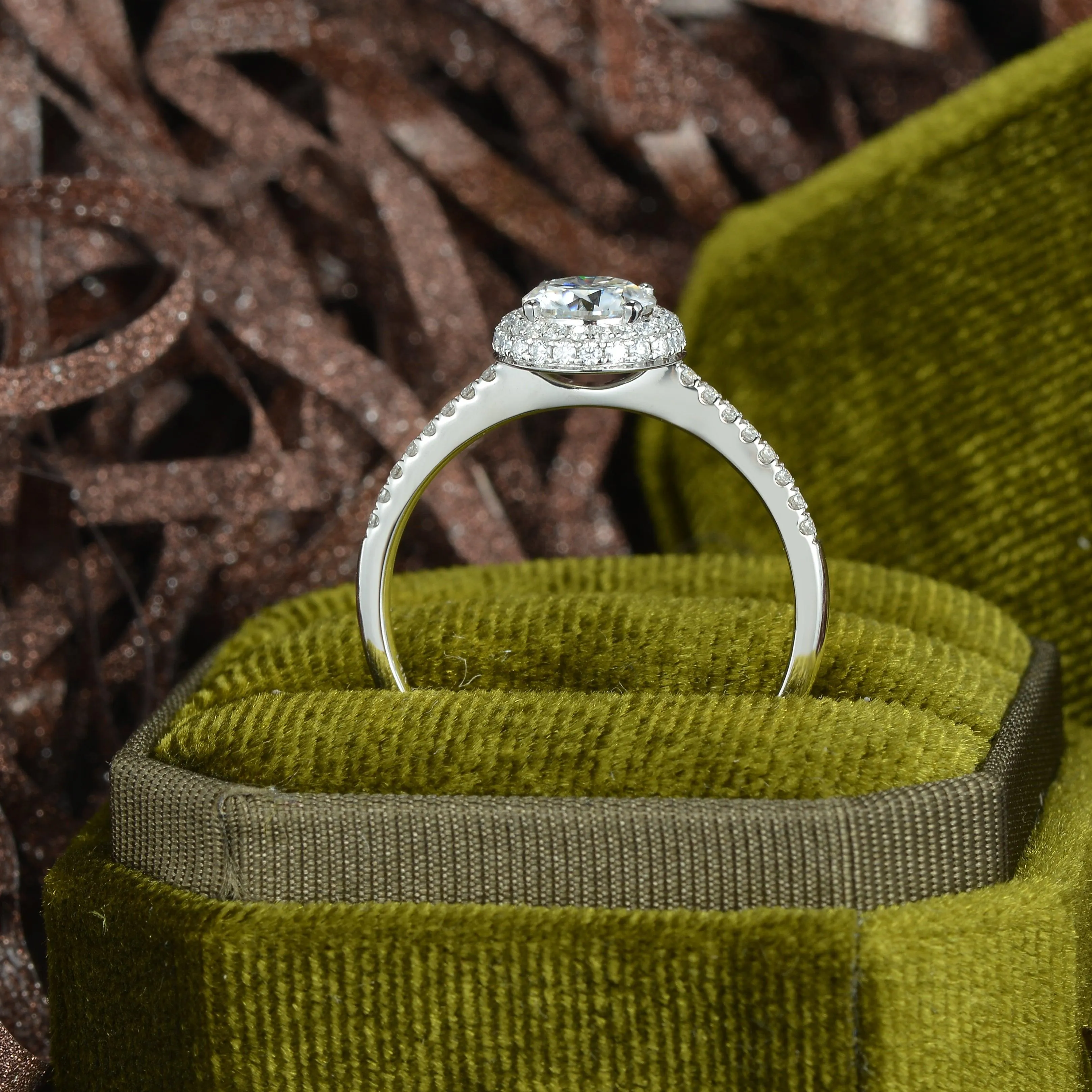 1.0ct Aura Round Brilliant Moissanite Classic Halo Ring