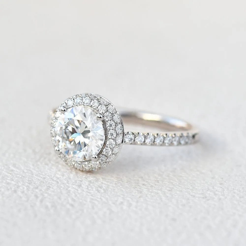 1.0ct Aura Round Brilliant Moissanite Classic Halo Ring