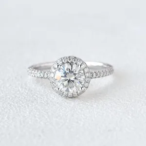 1.0ct Aura Round Brilliant Moissanite Classic Halo Ring