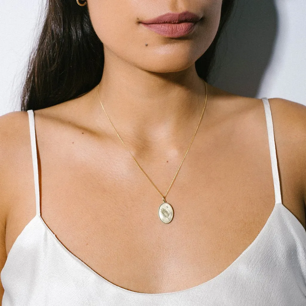 10K Gold Medium Palm Leaf Pendant with Diamond Detail