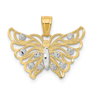 10K Yellow Gold Butterfly Pendant with Rhodium Accents Polished Finish