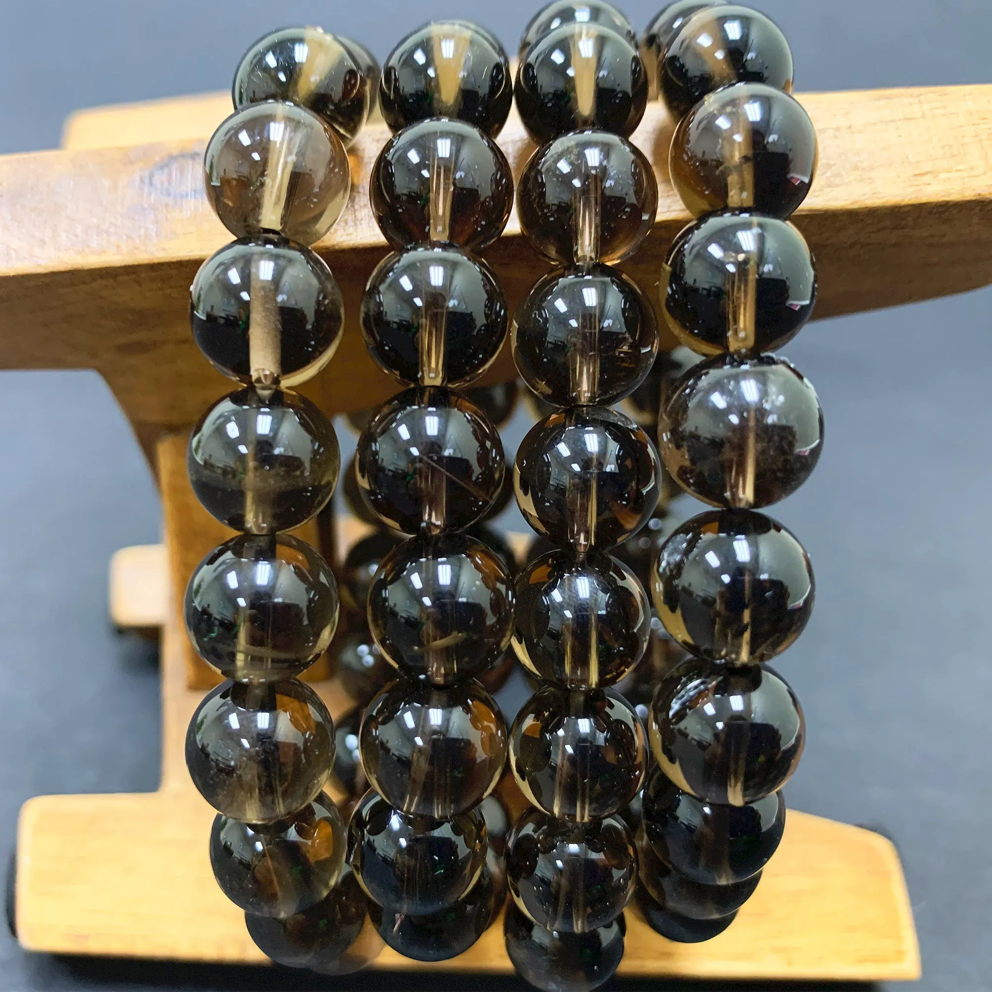 10mm Smoky Quartz Round Bead Unisex Handmade Stretch Bracelet