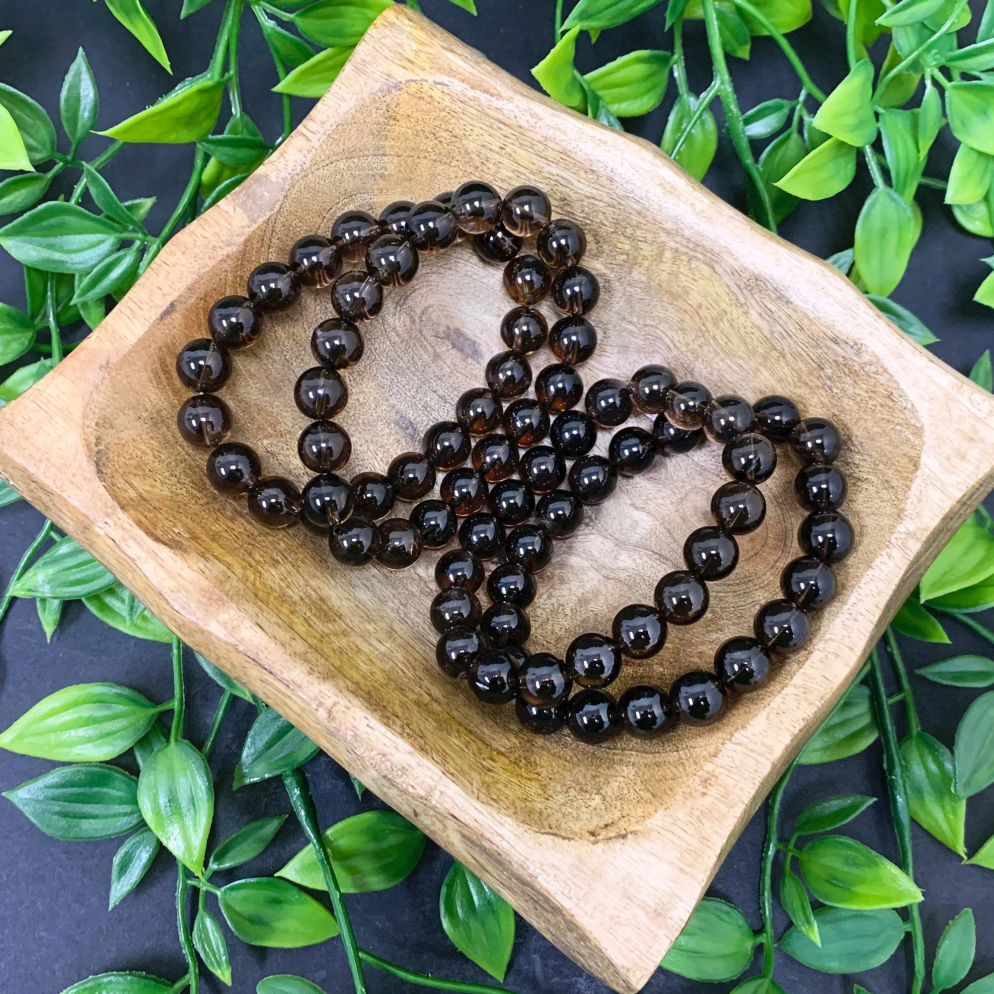 10mm Smoky Quartz Round Bead Unisex Handmade Stretch Bracelet
