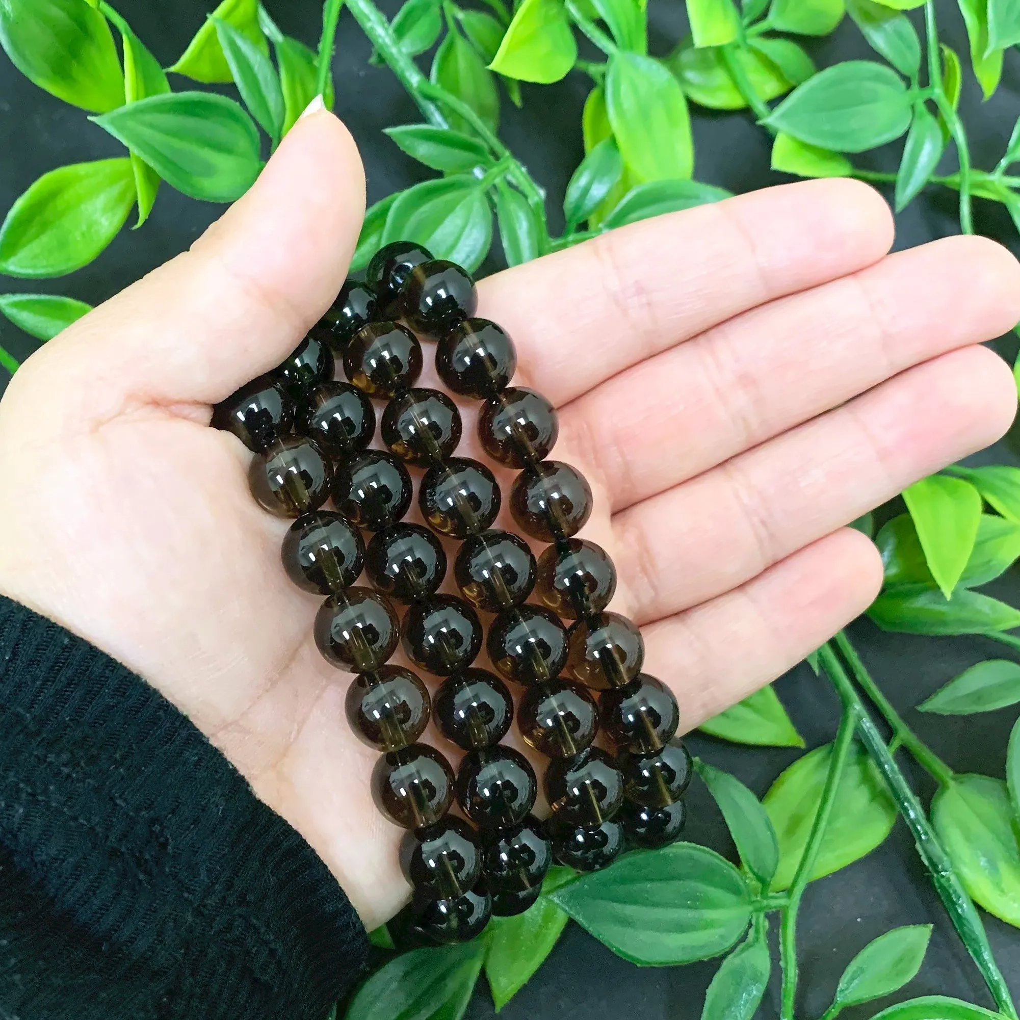 10mm Smoky Quartz Round Bead Unisex Handmade Stretch Bracelet