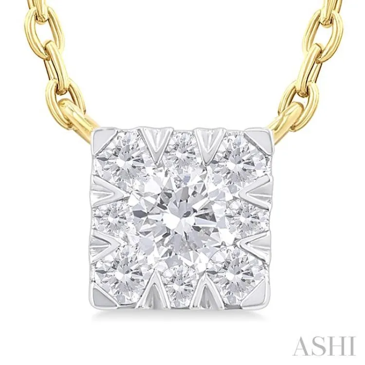 1/10 ctw  Lovebright Petite Square Shape Round Cut Diamond Fashion Pendant With Chain in 10K Yellow Gold