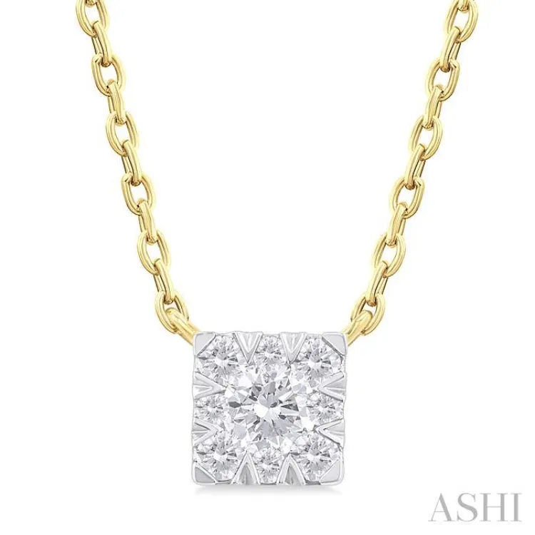 1/10 ctw  Lovebright Petite Square Shape Round Cut Diamond Fashion Pendant With Chain in 10K Yellow Gold