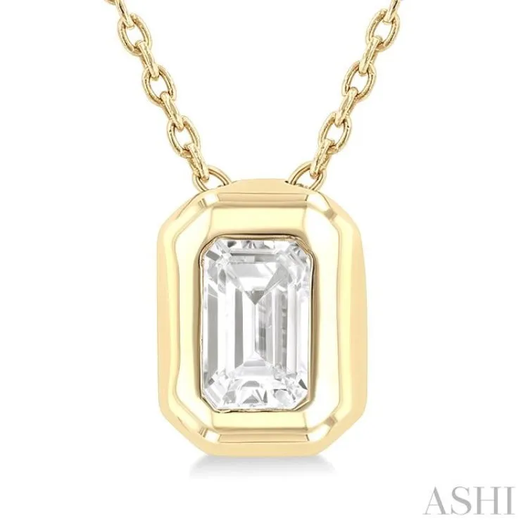 1/3 ctw Bezel Set Emerald Cut Diamond Bubble Fashion Pendant With Chain in 14K Yellow Gold