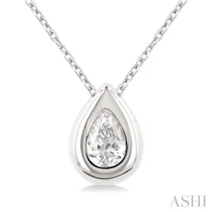 1/3 ctw Bezel Set Pear Cut Diamond Bubble Fashion Pendant With Chain in 14K White Gold