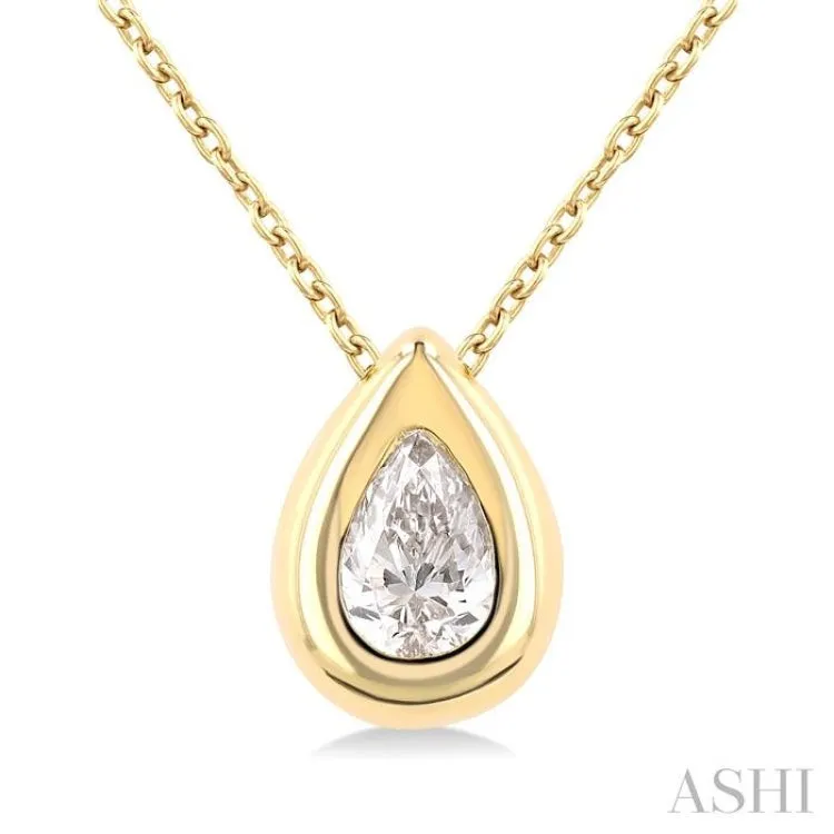 1/3 ctw Bezel Set Pear Cut Diamond Bubble Fashion Pendant With Chain in 14K Yellow Gold