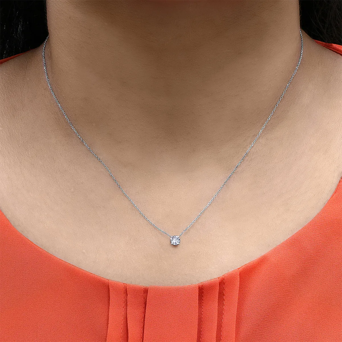 1/4 Carat Floating Round Diamond Solitaire Necklace in 14K White Gold