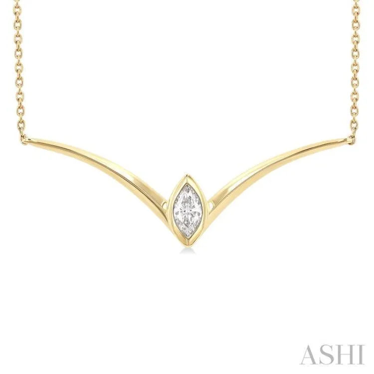 1/4 ctw Chevron Bezel Marquise Cut Diamond Necklace in 14K Yellow Gold