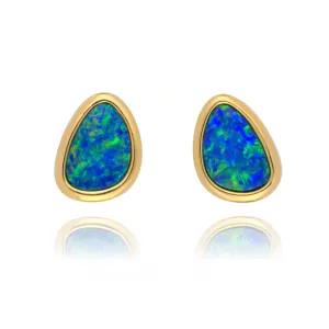 14ct Yellow Gold 2.10ct Opal Doublet Stud Earrings