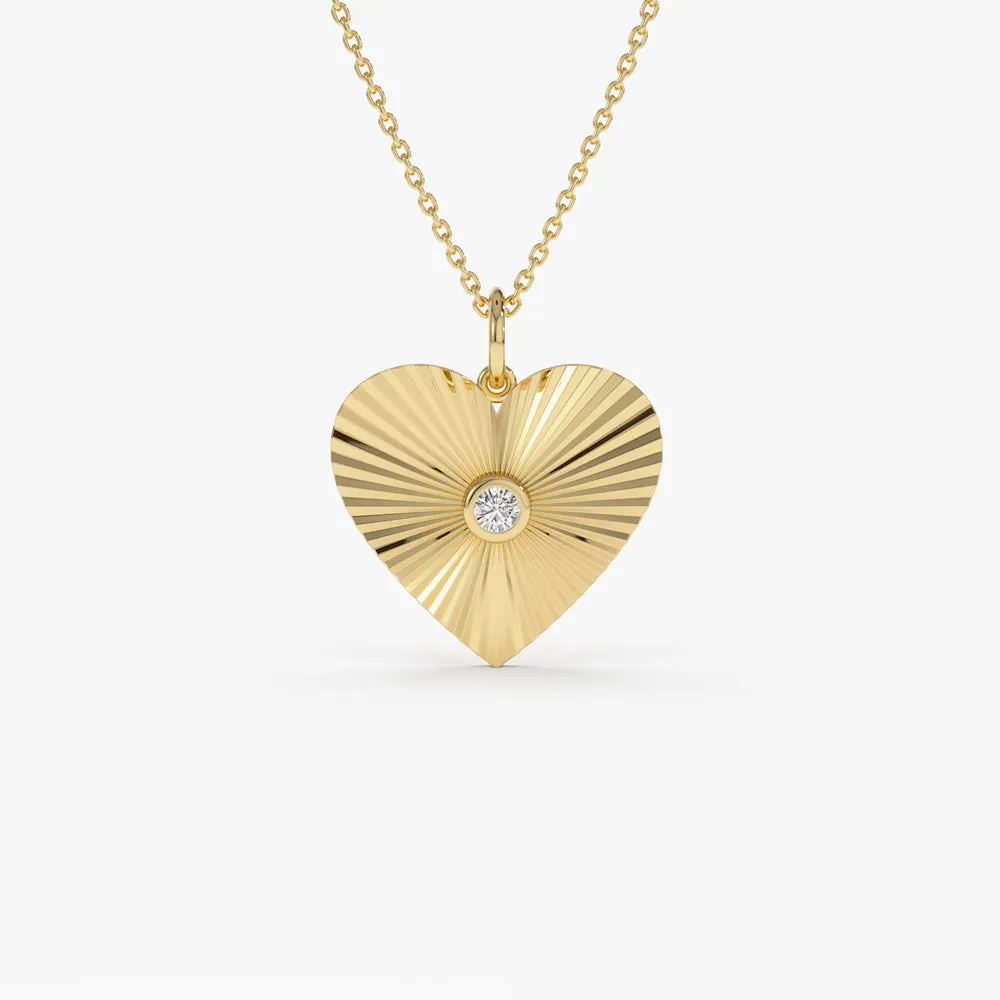 14K Diamond-Cut Heart Shape Disc Ray Pendant