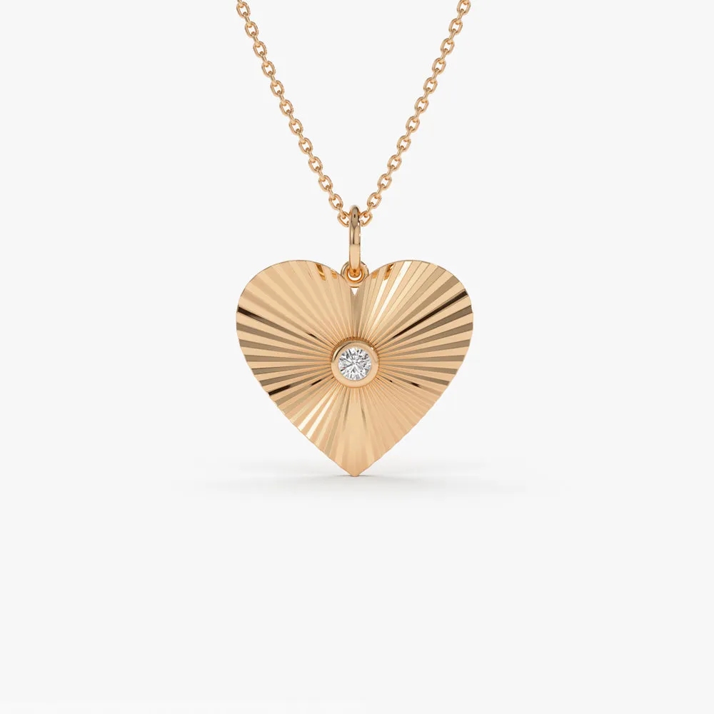 14K Diamond-Cut Heart Shape Disc Ray Pendant