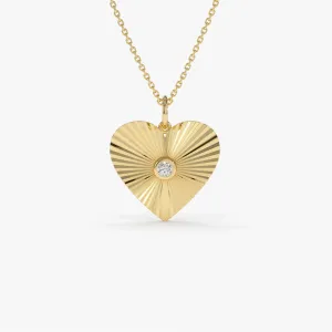 14K Diamond-Cut Heart Shape Disc Ray Pendant