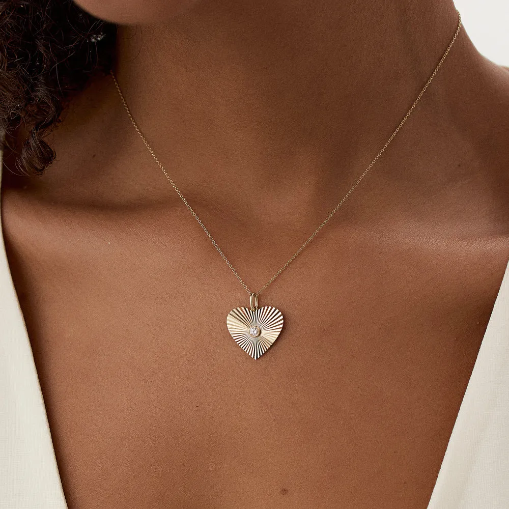 14K Diamond-Cut Heart Shape Disc Ray Pendant