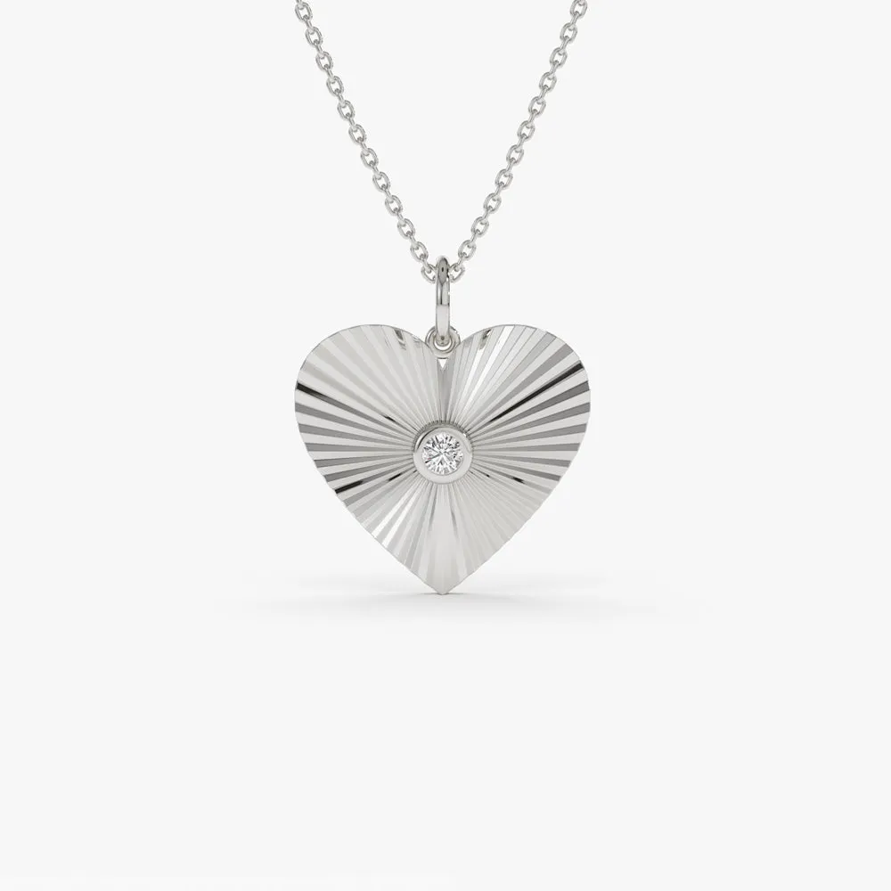 14K Diamond-Cut Heart Shape Disc Ray Pendant