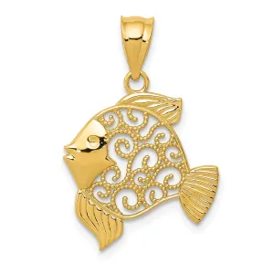 14K Gold Filigree Fish Pendant with Elegant Casted Design