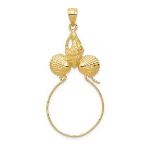 14K Gold Sea Shell Charm Holder Pendant, Solid Cast, Elegant Design