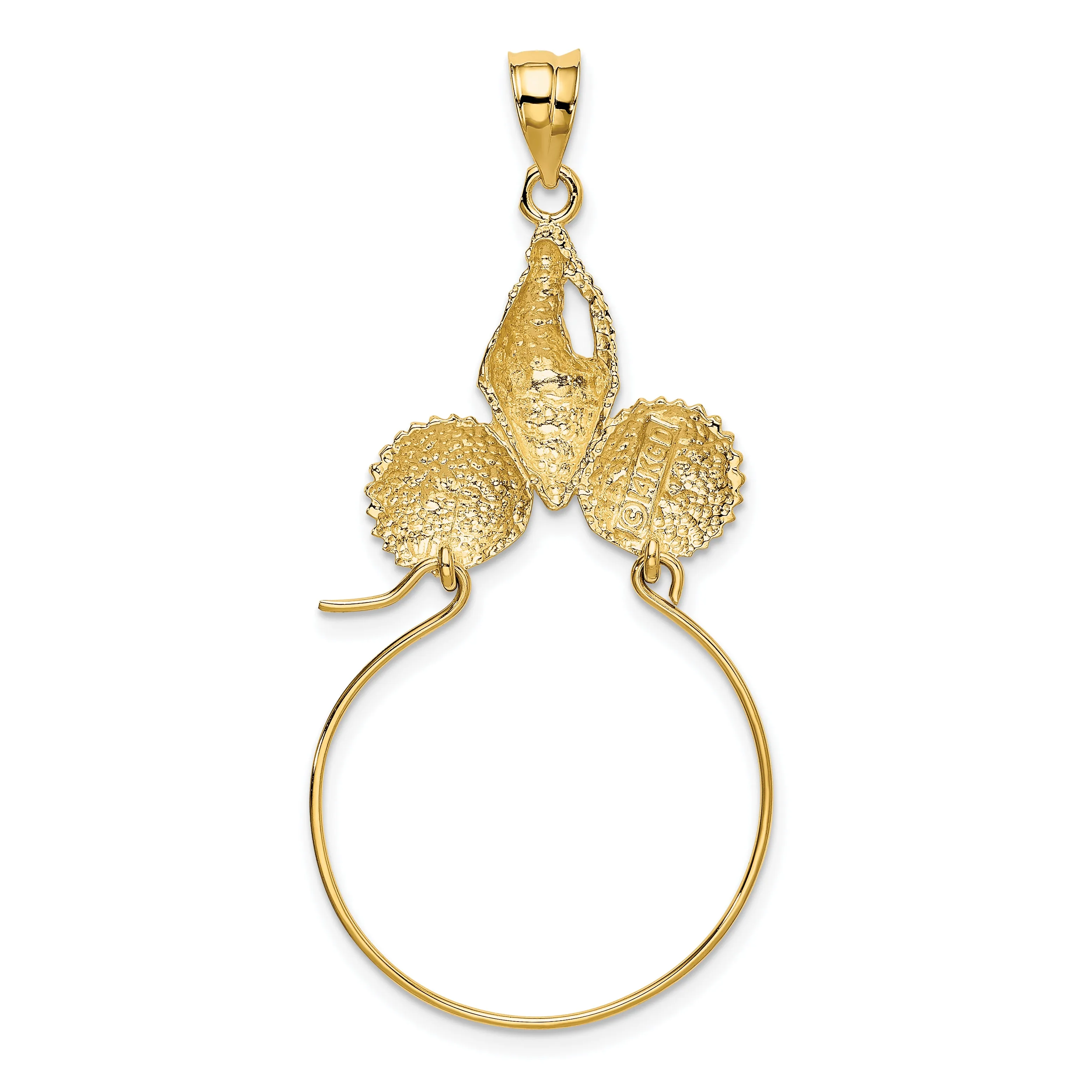 14K Gold Sea Shell Charm Holder Pendant, Solid Cast, Elegant Design