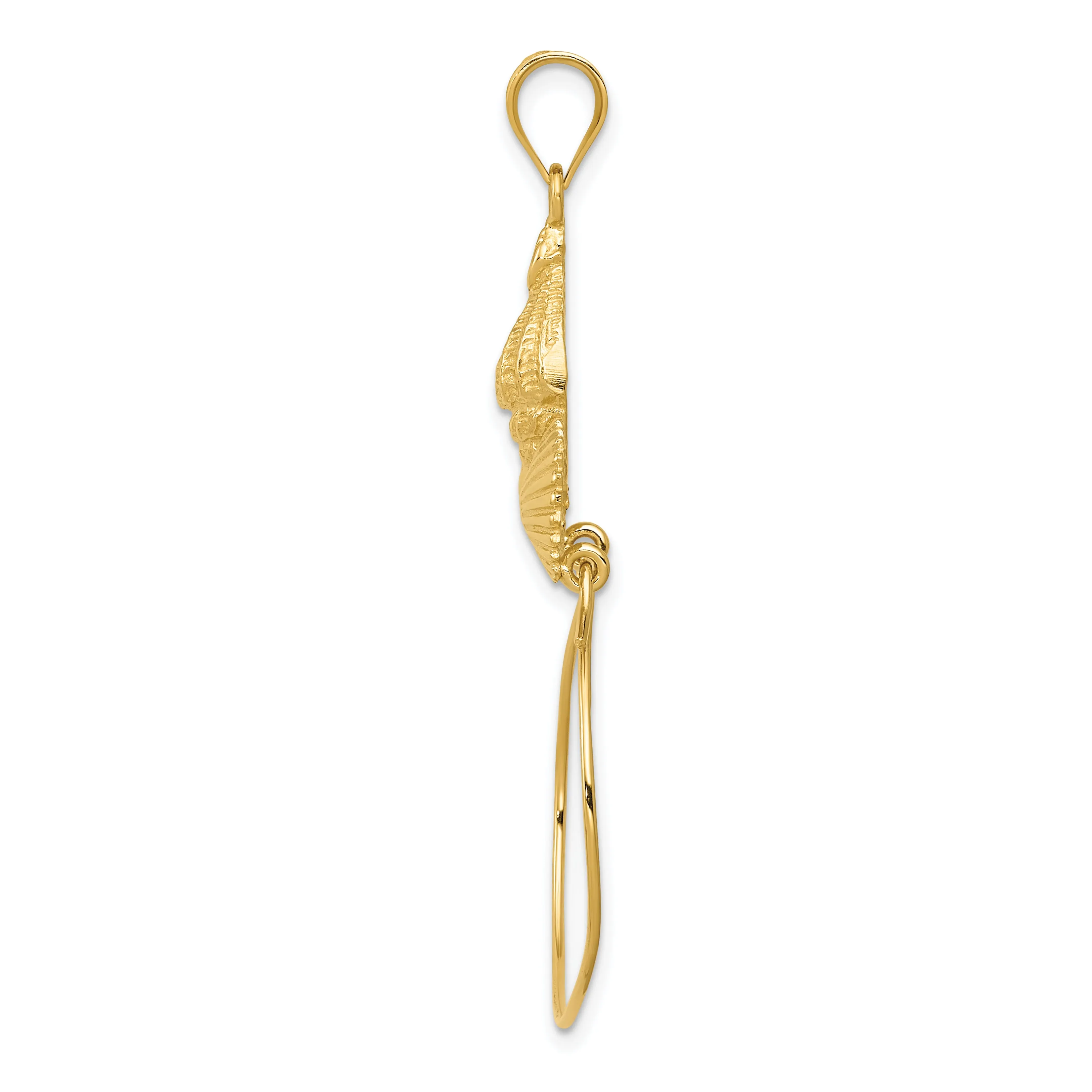 14K Gold Sea Shell Charm Holder Pendant, Solid Cast, Elegant Design