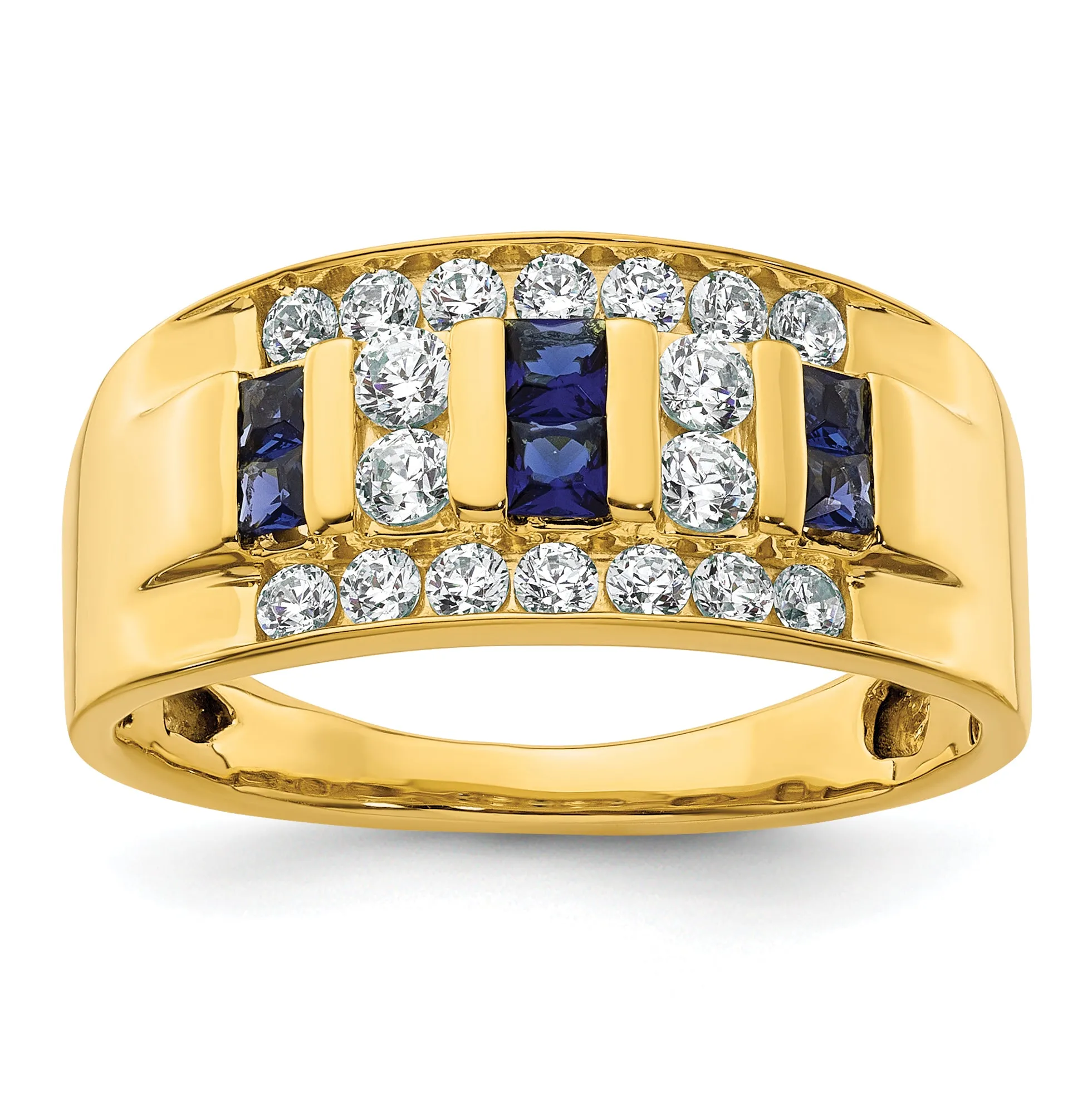 14K Men's Created Sapphire Complete Lab Grown VS/SI FGH Diamond Ring