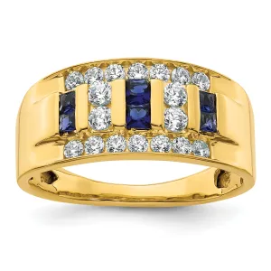 14K Men's Created Sapphire Complete Lab Grown VS/SI FGH Diamond Ring