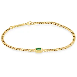14k Small Curb Chain Emerald Cut Emerald Bezel Bracelet