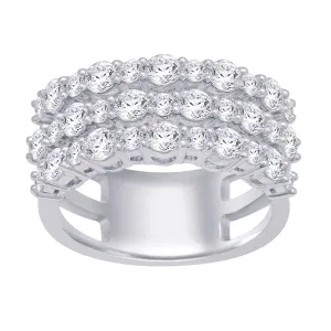 14K White Gold 2 Ct.Tw. Diamond 3-Row Wide Fashion Ring