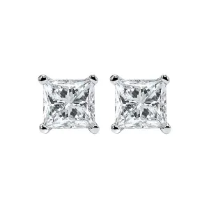 14KT White Gold & Diamond Classic Book Pricess Cut Stud Earrings  - 2 ctw