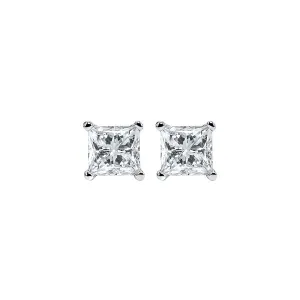 14KT White Gold & Diamond Classic Book Pricess Cut Stud Earrings  - 5/8 ctw
