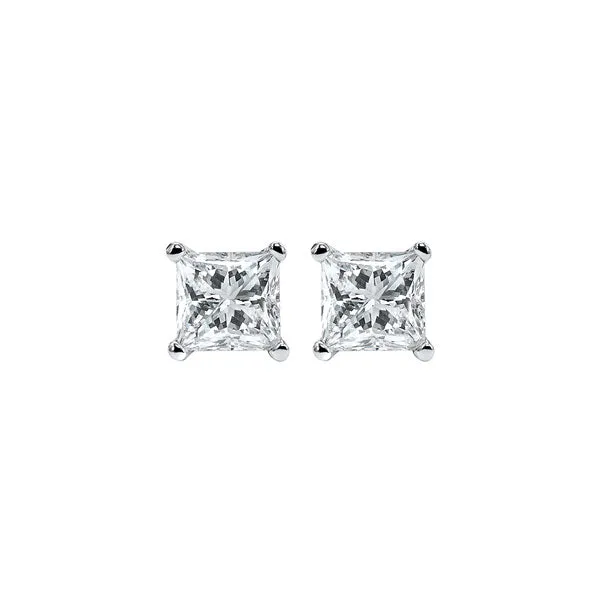 14KT White Gold & Diamond Classic Book Pricess Cut Stud Earrings  - 5/8 ctw