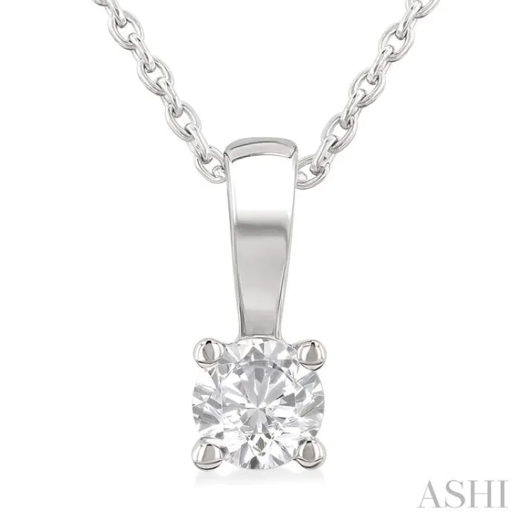 1/5 ctw Prong Set Round Cut Diamond Solitaire Pendant With Chain in 14K White Gold