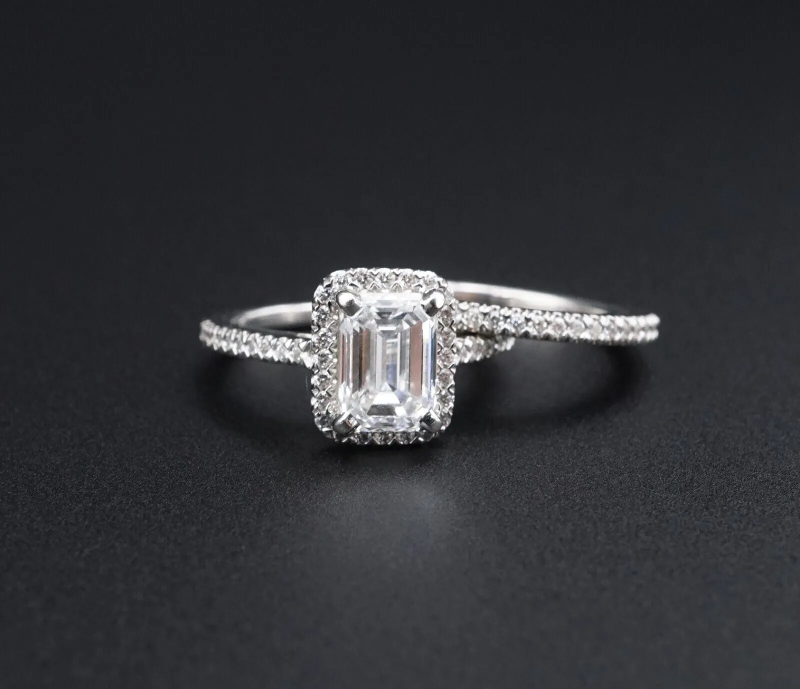 1.7ct Emerald Cut Diamond Halo Engagement Ring Size 5 Platinum D VS2 GIA CO1185