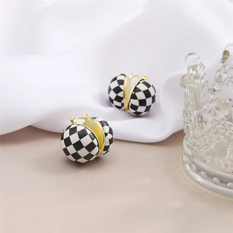 17KM Trendy Geometric Checkerboard Ball Shape Earrings For Women Fashion Colorful Lattice Drop Earrings 2022 Trend Jewelry