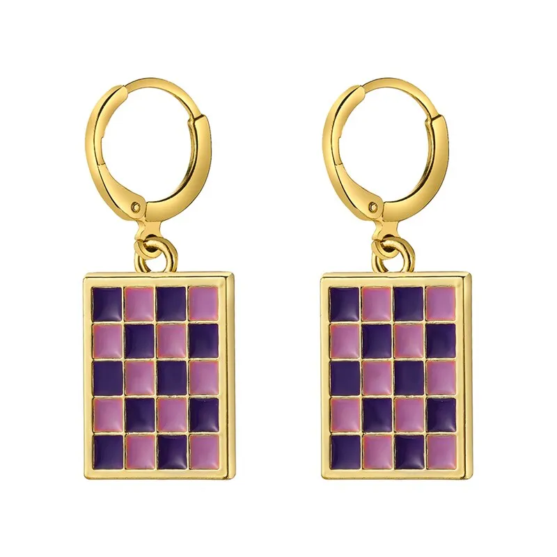 17KM Trendy Geometric Checkerboard Ball Shape Earrings For Women Fashion Colorful Lattice Drop Earrings 2022 Trend Jewelry