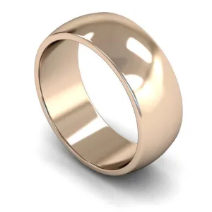 18ct Rose Gold Medium Weight 'D' Shape 8mm Wedding Ring