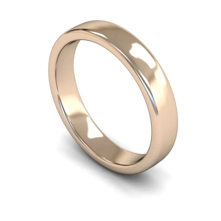 18ct Rose Gold Medium Weight Edged Slight Court 4mm Wedding Ring