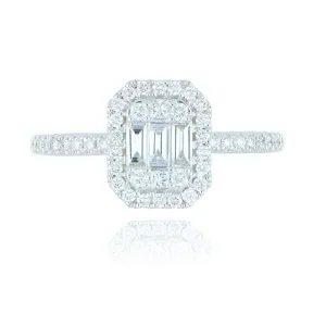 18ct White Gold Baguette Cut Diamond Cluster Ring