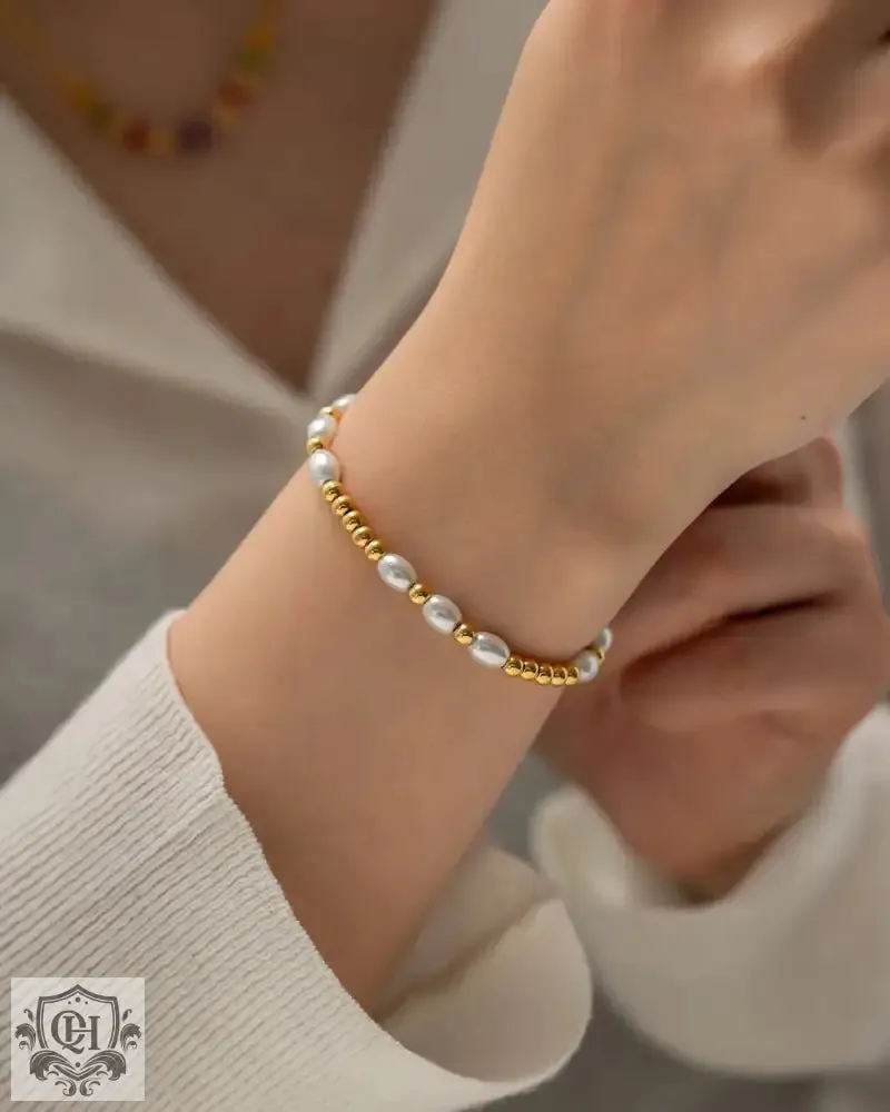 18K Gold Bead & Pearl Bracelet