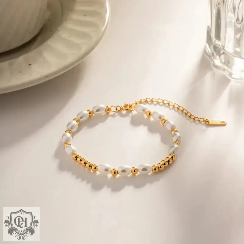 18K Gold Bead & Pearl Bracelet