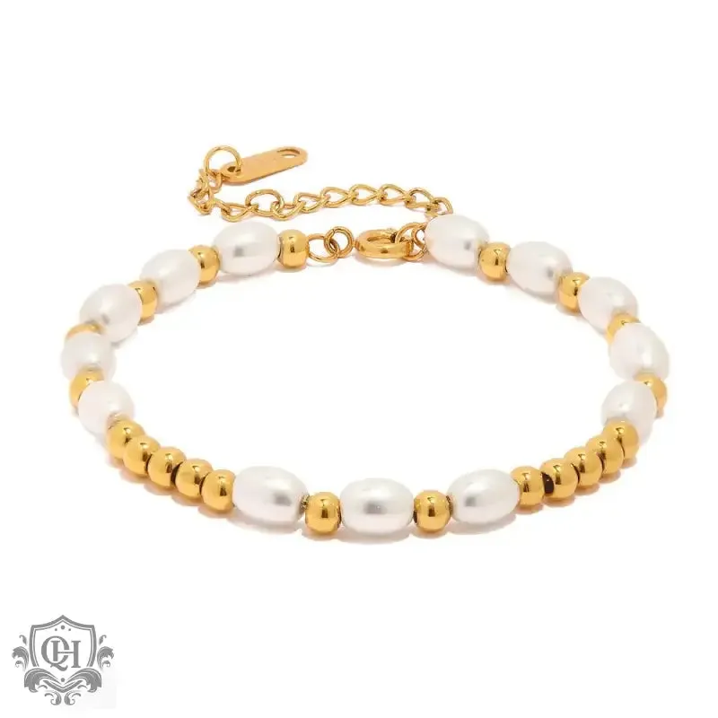 18K Gold Bead & Pearl Bracelet