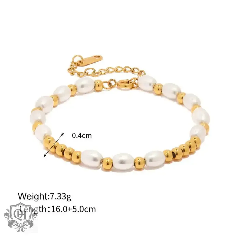 18K Gold Bead & Pearl Bracelet