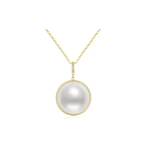 18k Solid Gold Diamond Mabe Pearl Necklace KN00120