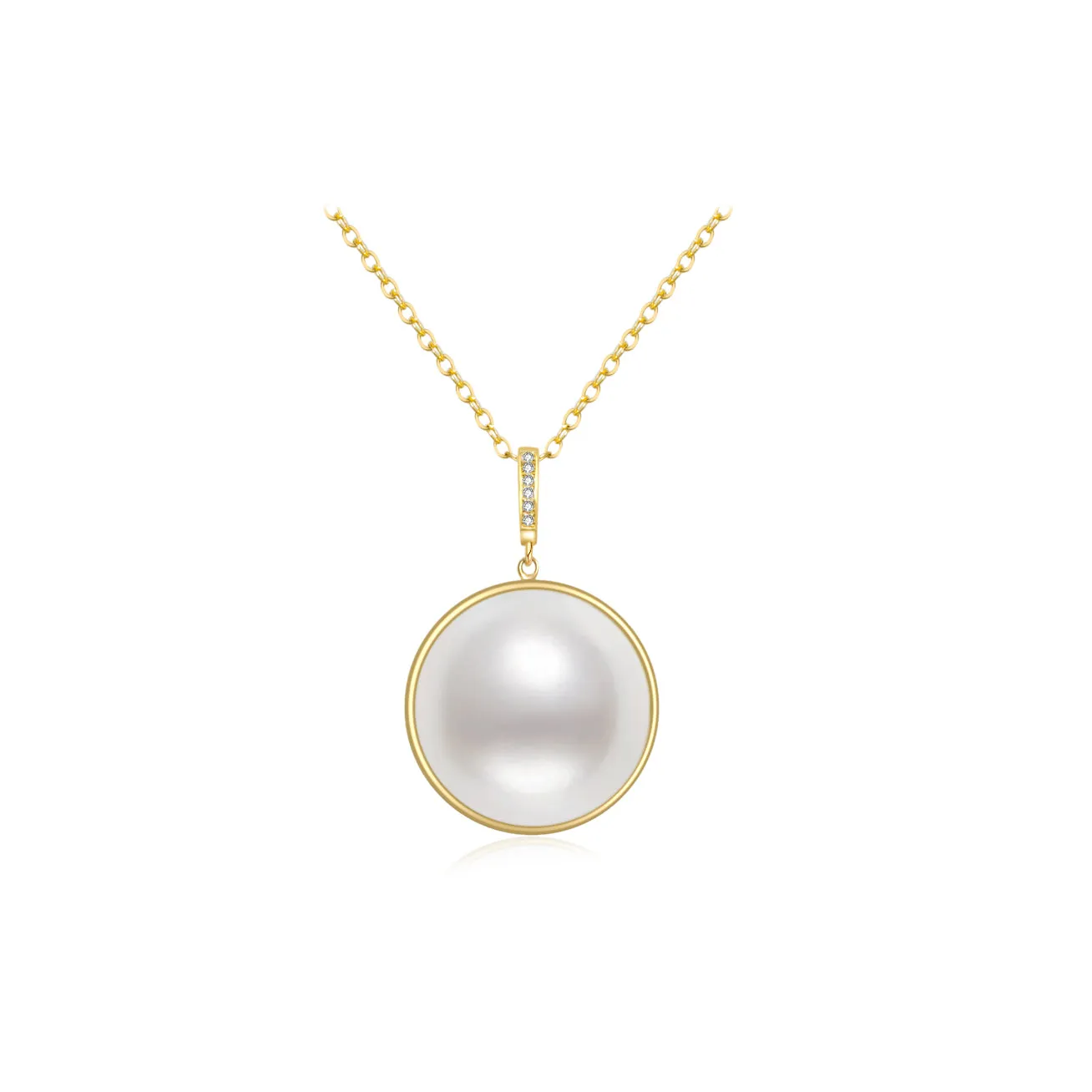 18k Solid Gold Diamond Mabe Pearl Necklace KN00120