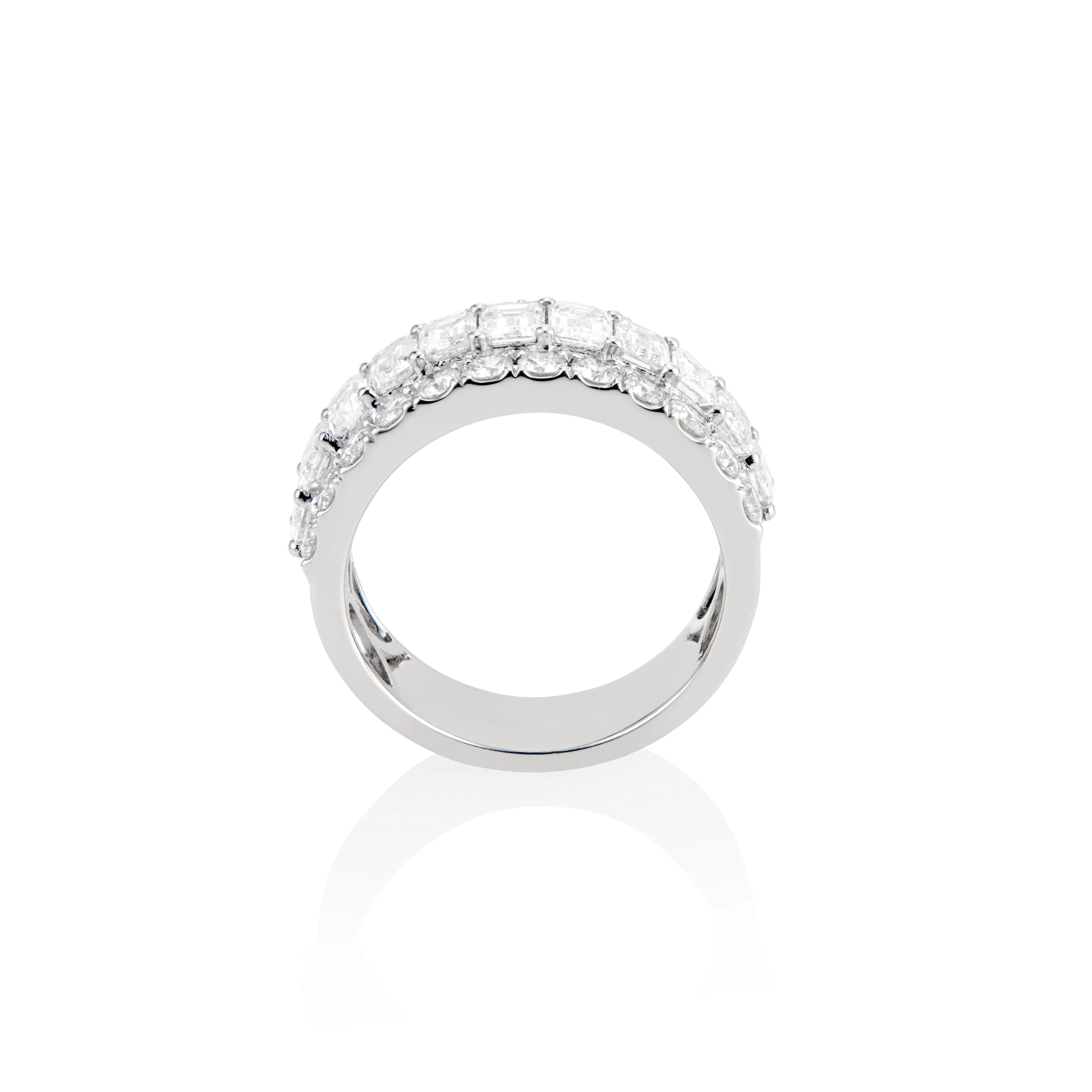 18k White Gold Round & Emerald Cut Diamond Half Eternity Band