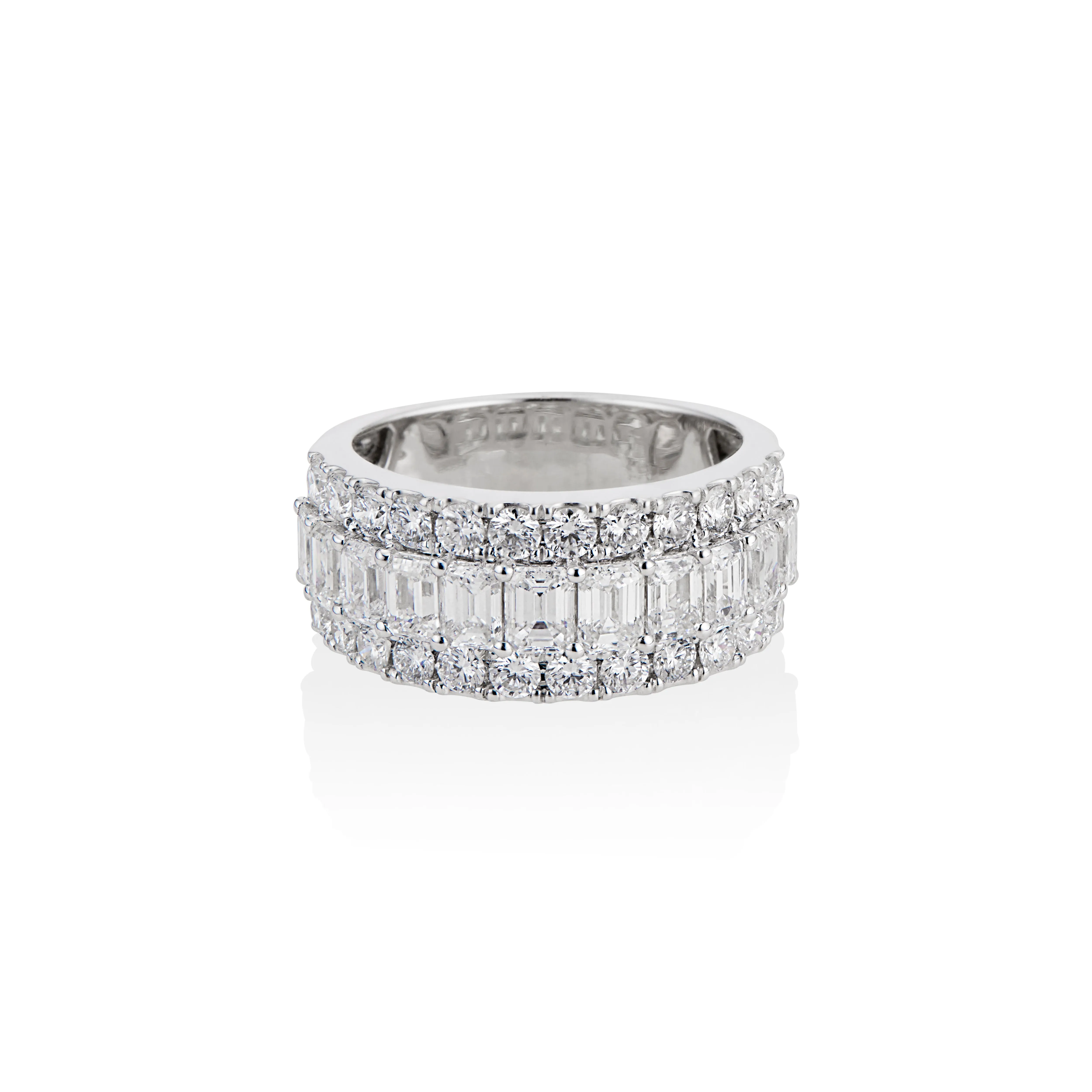 18k White Gold Round & Emerald Cut Diamond Half Eternity Band
