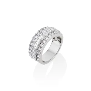 18k White Gold Round & Emerald Cut Diamond Half Eternity Band