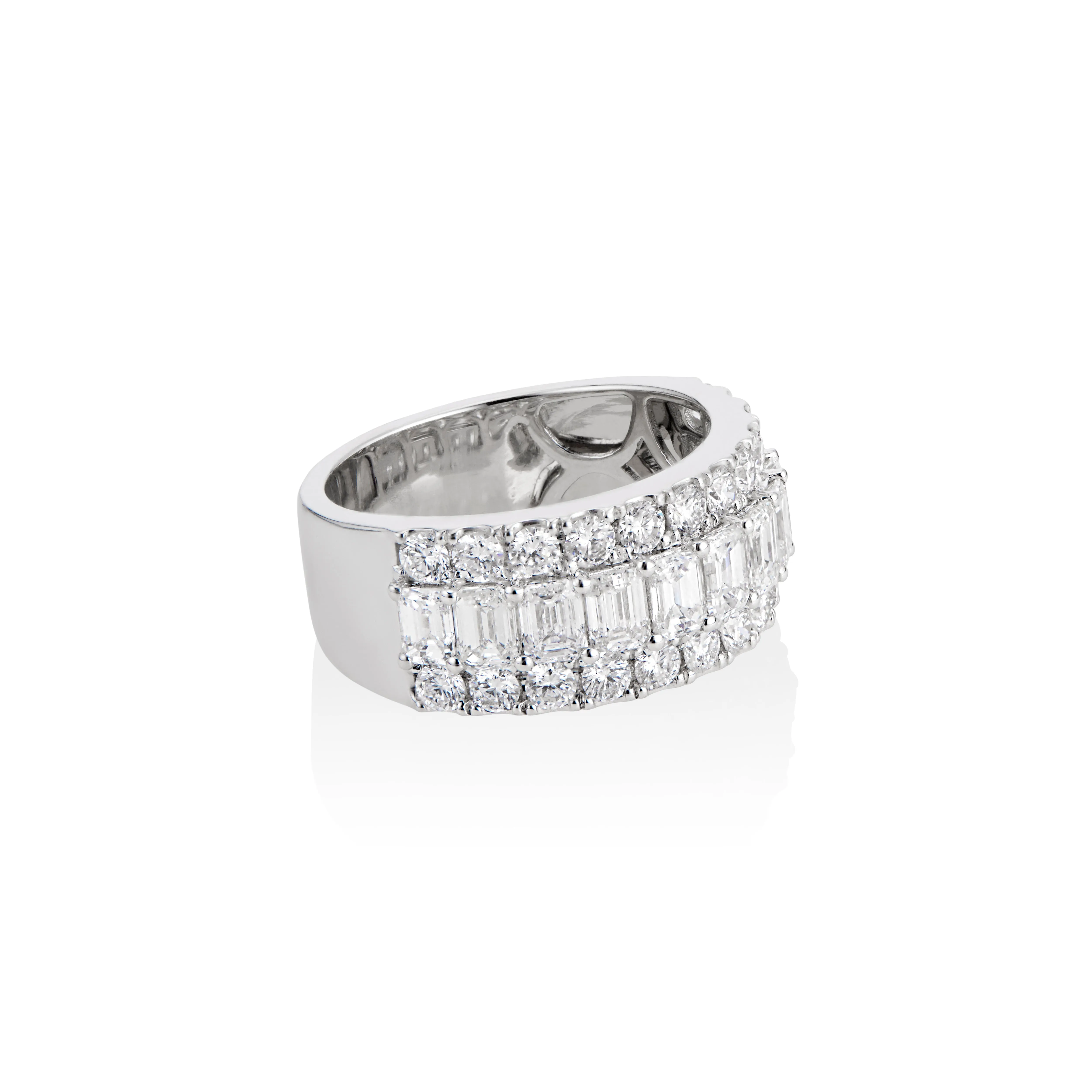 18k White Gold Round & Emerald Cut Diamond Half Eternity Band