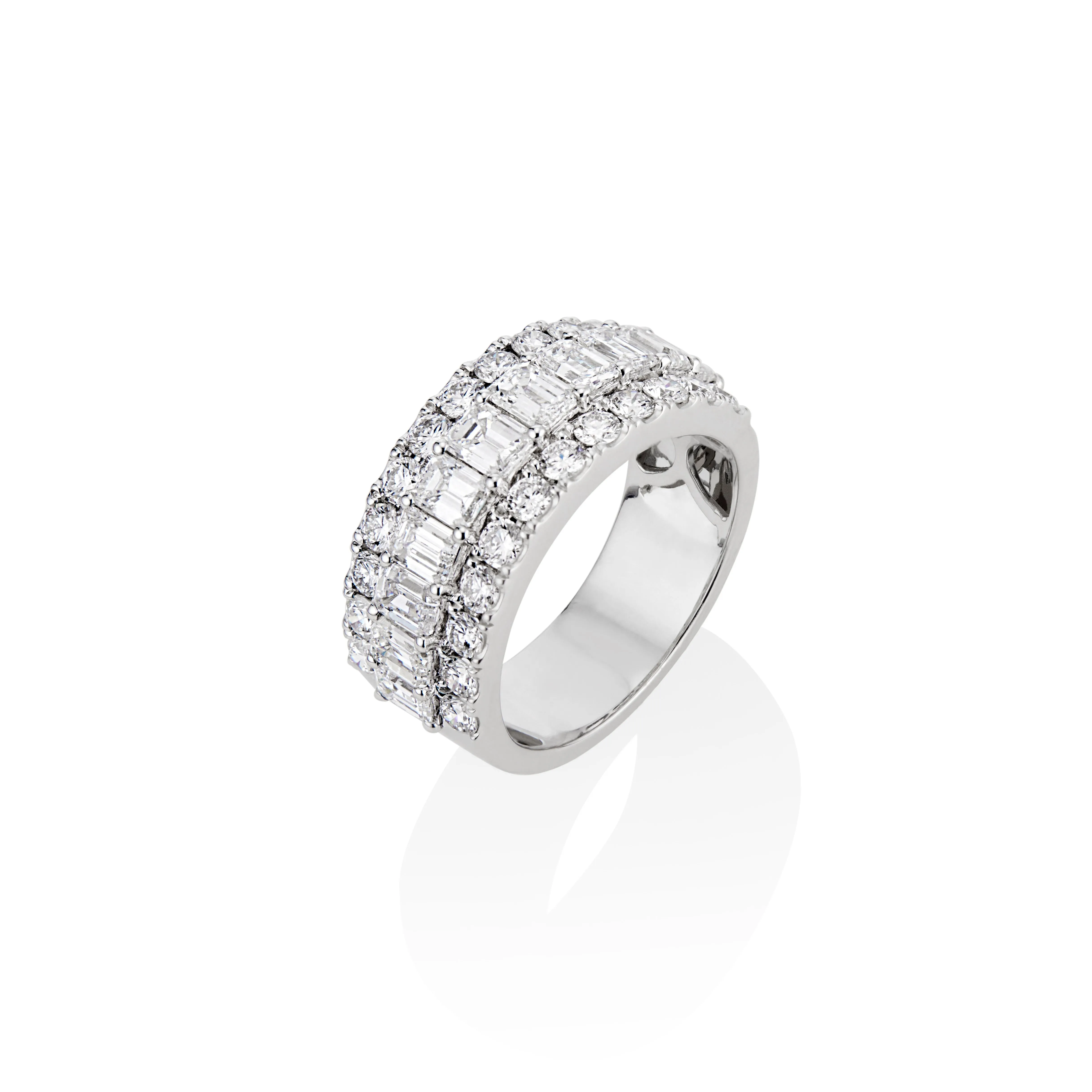 18k White Gold Round & Emerald Cut Diamond Half Eternity Band